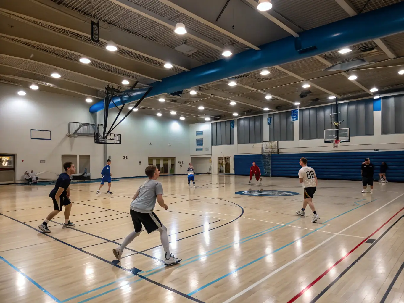 A group of students enthusiastically participating in a basketball game during an ASSOCIATION SPORTIVE DU COLLEGE HASTINGS program. The image should convey energy, teamwork, and the joy of sports.