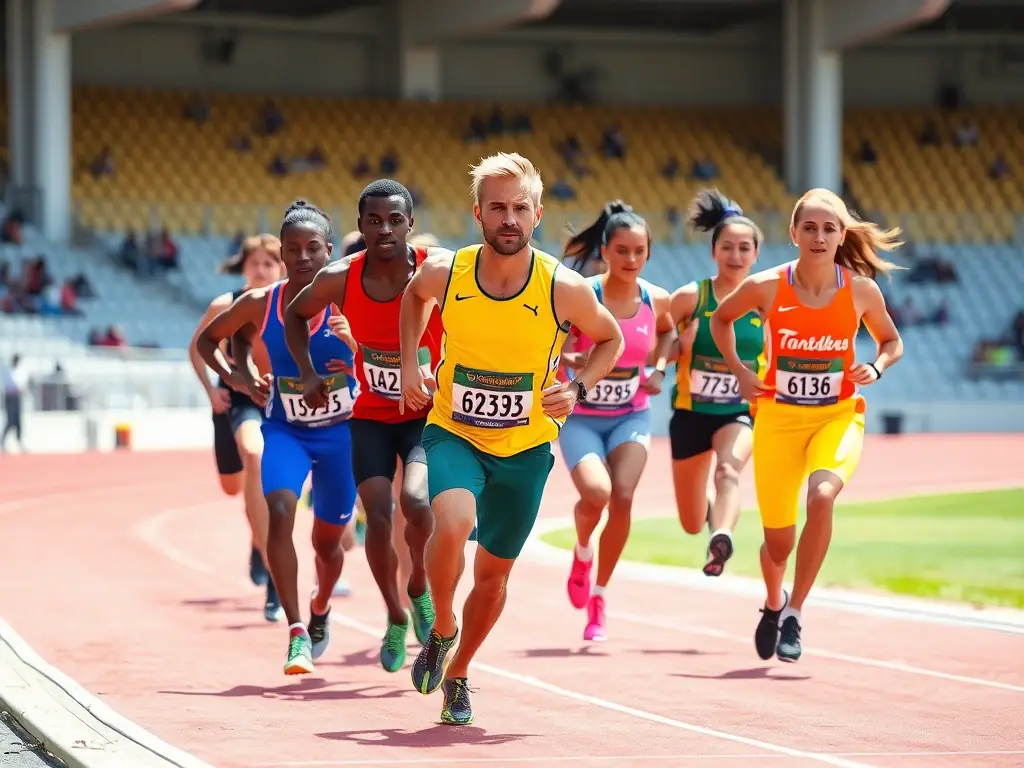A group of students running track and field, demonstrating speed, endurance, and determination.